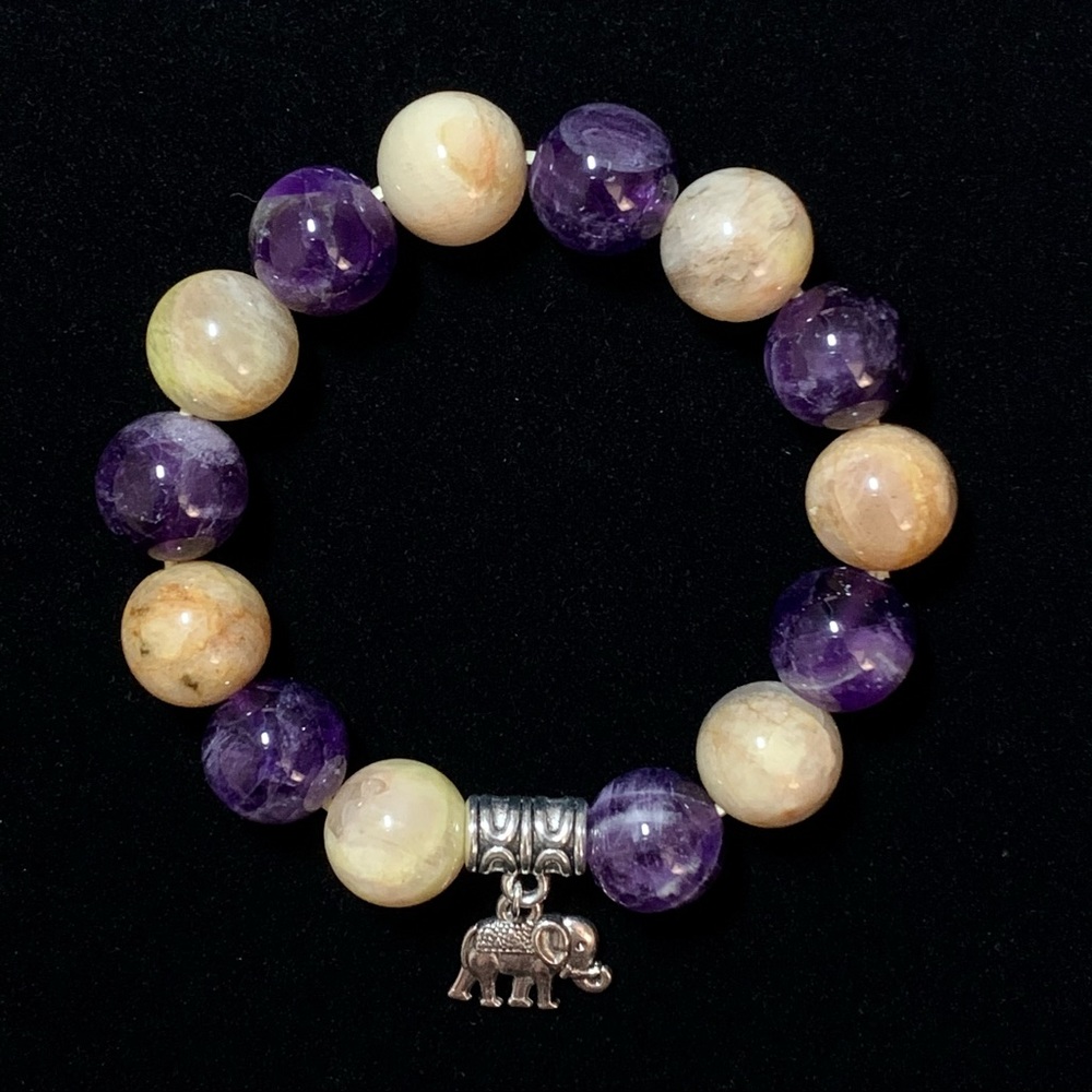 Natural Amethyst and Yellow Jade Gemstone Bracelet